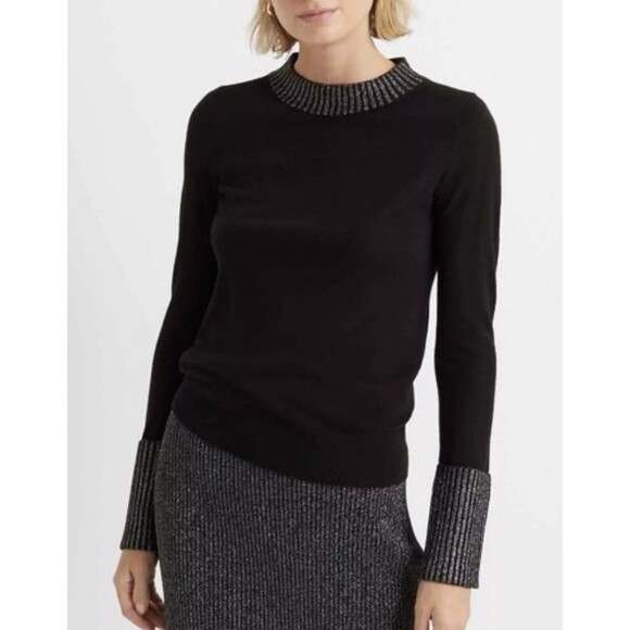 NEW! Club Monaco Wool Blend Black & Silver Metallic Sweater - L - $129 - Picture 1 of 12